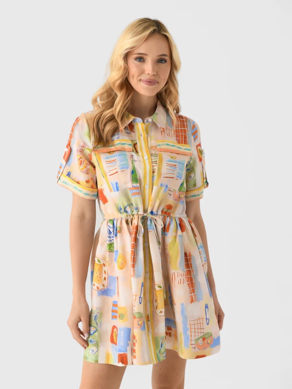 Hunter Bell Peyton Mini Shirt Dress Linen Blend Happy Hour S M L NWT